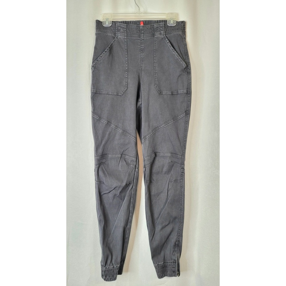 Spanx Gray Twill Jogger Pants Women Stretch Comfort Pockets Ankle Zip Sz Medium